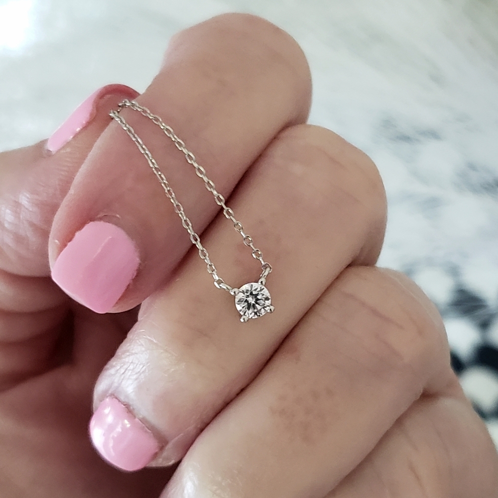 NEW 925 Sterling Silver 4MM Round CZ Diamond Solitaire Pendant Necklace - Picture 7 of 11